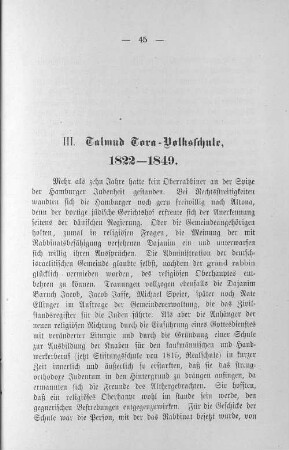 III. Talmud Tora-Volksschule, 1822-1849.