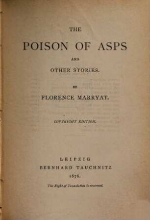 The poison of asps and other stories
