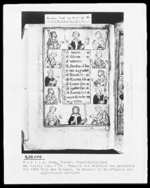 Psalter der Mechthild von Anhalt — Litaneiseite, umrahmt von Brustbildern der angerufenen Heiligen, Folio 188verso