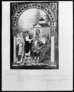 Evangeliar Kaiser Ottos III. aus dem Bamberger Dom — Heilung der Tochter des Jairus und Heilung des blutflüssigen Weibes, Folio 44recto