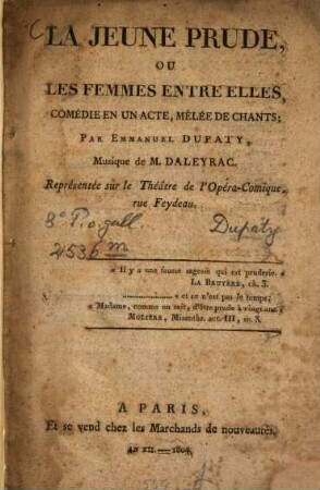La jeune prude, ou les femmes entre elles : comédie en un acte, mêlée de chants