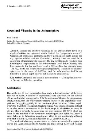 Stress and viscosity in the asthenosphere