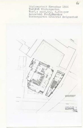 Varité [Wintergarten], Berlin-Charlottenburg (Diplomarbeit bei Bernhard Hermkes): Wintergarten-Theater und Vagantenbühne, Grundriss 1. Obergeschoss 1:200