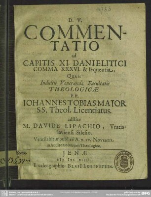 ... Commentatio ad capitis XI Danielitici comma XXXVI et sequentia