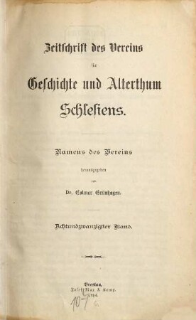 Zeitschrift des Vereins für Geschichte und Alterthum Schlesiens. 28. 1894