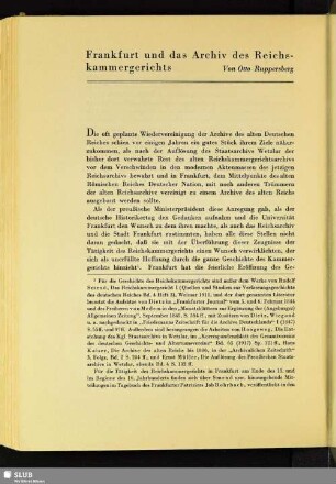 Frankfurt und das Archiv des Reichskammergerichts