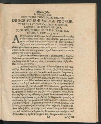 Disputatio Theologiae Biblicae, De Scripturae Sacrae Proprietatibus, Ratione Causae Materialis