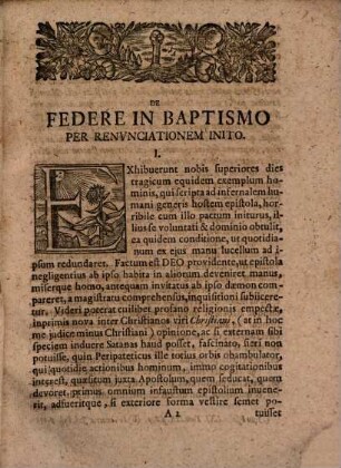 De Federe Dei, Cvm Homine In Baptismo Per Renvnciationem Diabolo Factam Inito