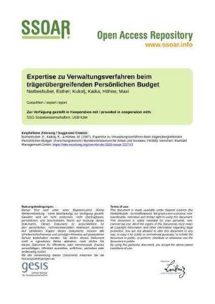 Expertise zu Verwaltungsverfahren beim trägerübergreifenden Persönlichen Budget