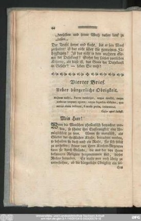 Vierter Brief. Ueber bürgerliche Obrigkeit.
