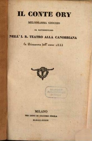 Il Conte Ory : Melodrama giocoso
