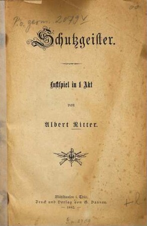 Schutzgeister : Lustspiel in 1 Akt