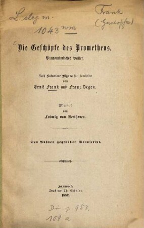 Die Geschöpfe des Prometheus : Pantomimisches Ballet