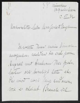 Brief von Annette Kolb an Gerhart Hauptmann
