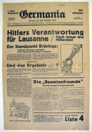 Sonderausgabe der konservativen Tageszeitung "Germania" zur Reichstagswahl am 31. Juli 1932