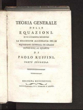 Parte 2: Teoria generale delle equazioni. Parte Seconda