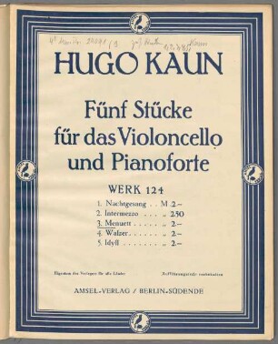 Fünf Stücke für das Violoncello und Pianoforte, Werk 124. 3, Menuett : Werk 124 No. 3