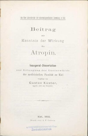Beitrag zur Kenntnis der Wirkung des Atropin