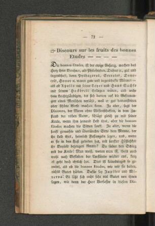 Discours sur le fruits des bonnes Etudes - - - -