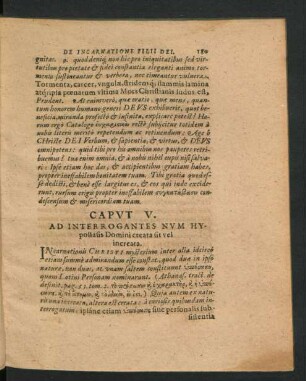 Caput V. Ad Interrogantes Num Hypostasis Domini creata sit vel increata.