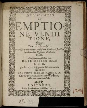 Disputatio De Emptione Venditione