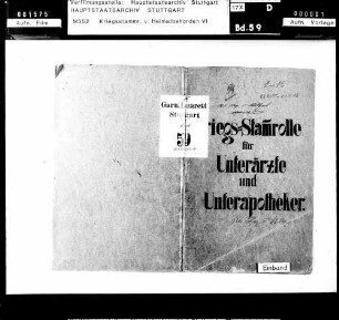 Kriegsstammrolle des Reserve-Lazaretts Stuttgart I - Apotheker und Feldwebel
