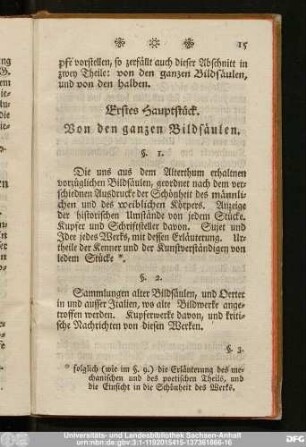 Erstes Hauptstück. Von den ganzen Bildsäulen
