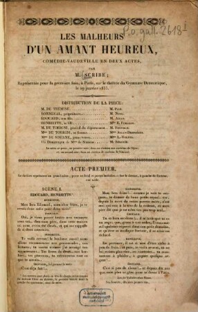 Les malheurs d'un amant heureux : Comédie-vaudeville en 2 actes