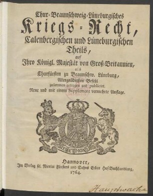 Chur-Braunschweig-Lüneburgisches Kriegs-Recht, Calenbergischen und Lüneburgischen Theils