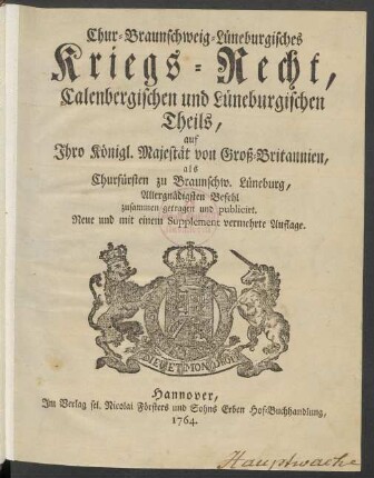 Chur-Braunschweig-Lüneburgisches Kriegs-Recht, Calenbergischen und Lüneburgischen Theils