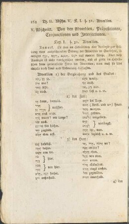 V. Abschnitt. Von den Adverbien, Präpositionen, Conjunctionen und Interjectionen (Partikeln).