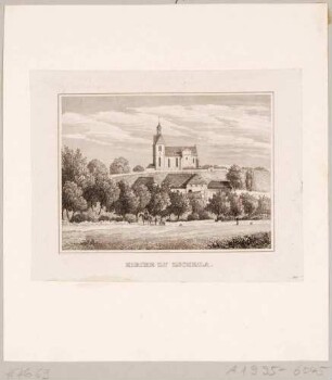 Die Kirche in Zscheila nordöstliche von Meißen von Süden, aus Schiffners Beschreibung von Sachsen um 1840