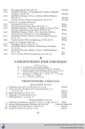 X. Vorlesungen und Übungen