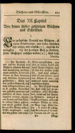 Das XII. Capitel. Von denen hieher gehörigen Büchern und Schrifften