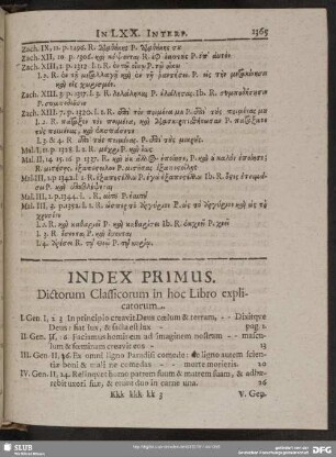 Index Primus. Dictorum Classicorum in hoc Libro explicatorum
