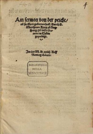 Ain sermon von der peicht, ob sie Gott gebotten hab