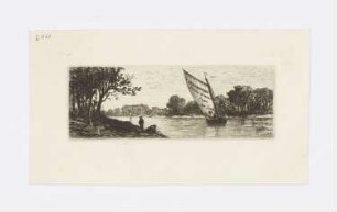 Landschaft mit Segelboot auf einem Kanal