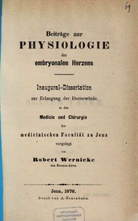 Beiträge zur Physiologie des embryonalen Herzens