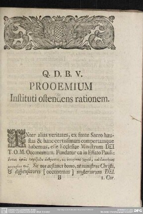 Prooemium Instituti ostendens rationem