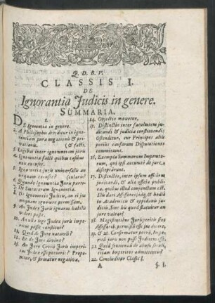 Classis I. De Ignorantia Iudicis in genere.