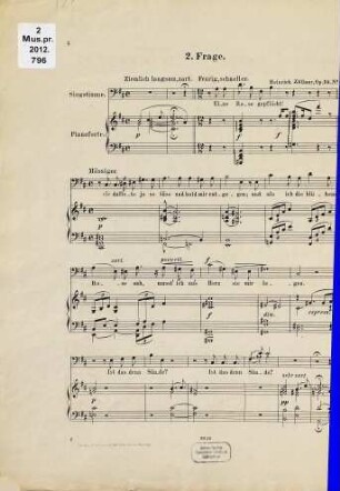 Hunold Singuf : acht neue Rattenfängerlieder ; gedichtet von Julius Wolff ; für eine Baritonstimme mit Klavierbegleitung ; Op. 16 ; dem Dichter Julius Wolff zugeeignet, 2. Frage: "Eine Rose gepflückt"