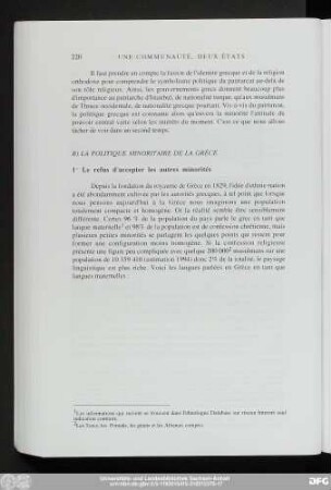 B) La Politique Minoritaire De La Grèce