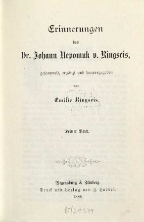 Erinnerungen des Dr. Johann Nepomuk v. Ringseis, 3