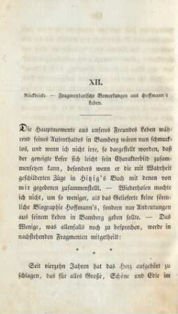 XII. Rückblicke. - Fragmentarische Bemerkungen aus Hoffmann's Leben