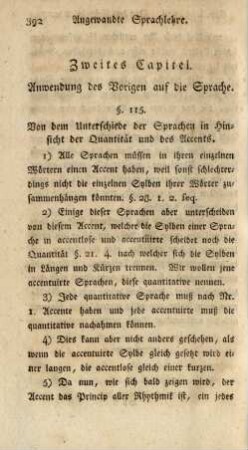 Zweites Capitel. Anwendung der Vorigen auf die Sprache
