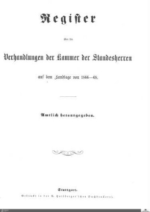 2,6: Landtag Württemberg - Kammer 1, Register 1866-1868