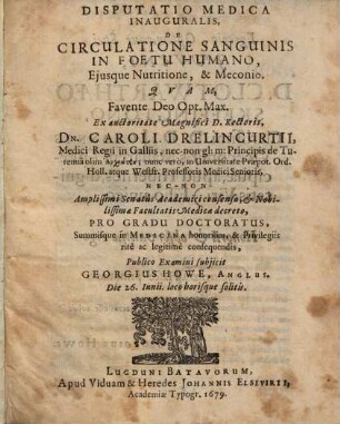 Disp. med. inaug. de circulatione sanguinis in foetu humano, eiusque nutritione et meconio