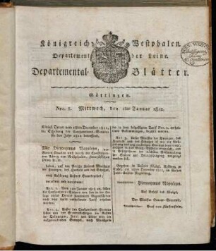 Nro. 1. Mittwoch, den 1ten Januar 1812 [-] Nro. 10. Sonnabend, den 1ten Februar 1812