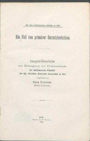 Ein Fall von primärer Darmtuberkulose