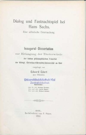 Dialog und Fastnachtspiel bei Hans Sachs : eine stilistische Untersuchung